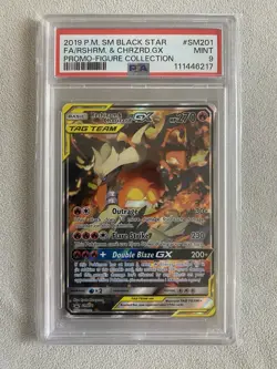 2019 POKEMON SM BLACK STAR PROMO #SM201 FULL ART/RESHIRAM & CHARIZARD GX PSA 9 - Image 1