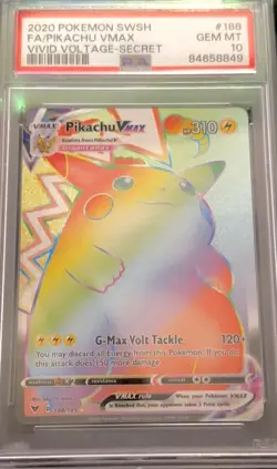 Pikachu VMAX Rainbow Secret Rare Full Art Vivid Voltage Pokemon PSA 10 Gem Mint - Image 1
