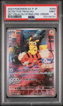 2023 POKEMON JAPANESE SV-P PROMO #098 DETECTIVE PIKACHU PSA 9 - Image 1