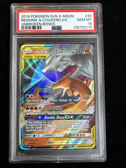 Reshiram & Charizard GX 20/214 Sm-Unbroken Bonds Holo PSA 10 Pokemon - Image 1