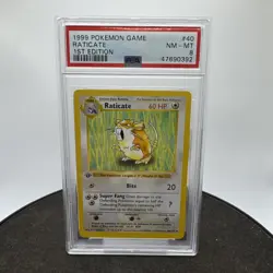 Pokemon 1999 Game Raticate #40 English 1st Edition 40/102 - PSA 8 NM-MT - Image 1