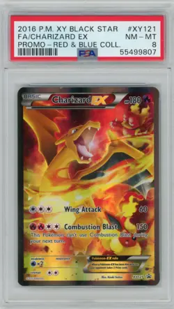 2016 Pokemon XY Black Star FA/Charizard XY121 Red & Blue Collection Promo PSA 8 - Image 1