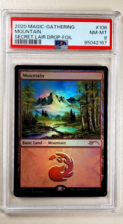 2020 Magic The Gathering Secret Lair Drop Foil Bob Ross 106 Mountain PSA 8 NM-MT - Image 1