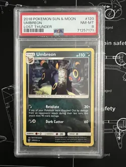 PSA 8 Graded Pokemon card 2018 Umbreon Sun & Moon Lost Thunder - Image 1