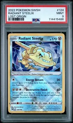 2022 POKEMON SWORD & SHIELD LOST ORIGIN 124/196 RADIANT STEELIX - PSA 9 - Image 1