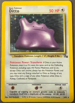 Ditto 3/62 Fossil Holo-NM Unlimited Edition Pokemon TCG 1999 WOTC - Image 1