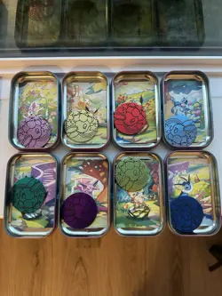 Prismatic Evolutions *EMPTY* Mini Tin Complete Set Of 8 (Tin + Card + Coin) - Image 2