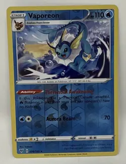 2020 Pokemon Sword & Shield Vivid Voltage 030/185 Vaporeon Reverse Holo - Image 2