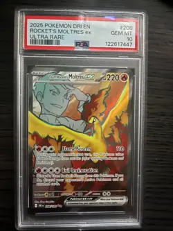 PSA 10 2025 POKEMON DESTINED RIVALS ULTRA RARE TEAM ROCKET'S MOLTRES EX #208 - Image 1