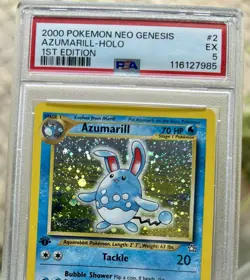 🌀SWIRL! 2000 Pokemon Neo Genesis 1st Ed Azumarill Holo #2 PSA 5 EX FRESH GRADE! - Image 2