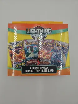 NEW 2025 Pokemon Mystery Lightning Power Box 4 Booster Pack Chase + 1 Bonus Item - Image 1