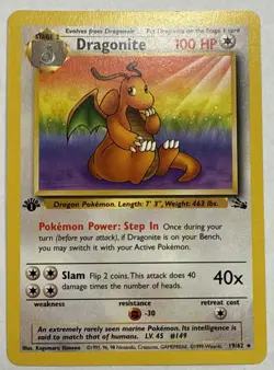 Pokemon Card - Dragonite Fossil 1st Edition 19/62 Non-Holo Rare LP+ - Image 1