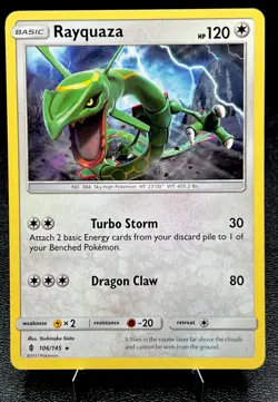 Rayquaza 106/145 LP Non Holo Rare Sun & Moon Guardians Rising Pokemon Card! - Image 1