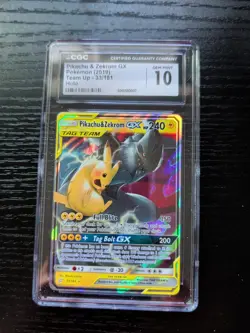 CGC 10 GEM MINT Pikachu & Zekrom GX 2019 Team Up 33/181 Holo Pokemon Card - Image 1