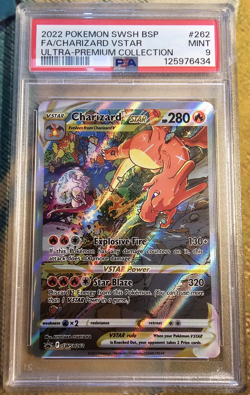 Pokemon Cards PSA 9 Mint Charizard Vstar UPC Full Art Black Star Promo Swsh #262 - Image 1