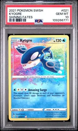 2020 Pokemon Shining Fates 021/072 Kyogre Amazing Rare Holo PSA 10 graded card - Image 1