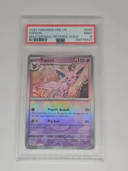 PSA 9 Espeon Master Ball Reverse Holo 2025 Pokemon Prismatic Evolution #33 - Image 1
