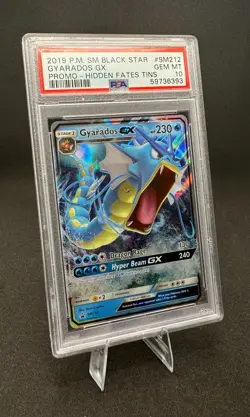 POKEMON 2019 P.M. SM BLACK STAR GYARADOS GX #SM212, PROMO - HIDDEN FATES TINS, - Image 1