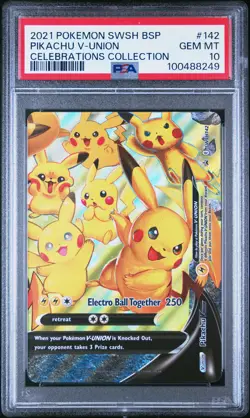 2021 POKEMON SWSH BLACK STAR PROMO CELEBRATIONS COLL #142 PIKACHU V-UNION PSA 10 - Image 1