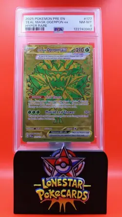 2025 POKEMON PRE EN-PRISMATIC EVOLUTIONS HYPER RARE TEAL MASK OGERPON EX - PSA 8 - Image 1