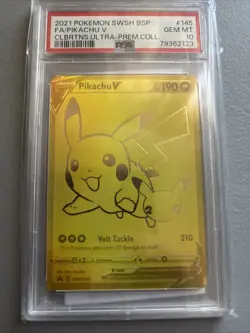 2021 Pokemon Celebrations Ultra Premium Collection Gold Pikachu v SWSH145 PSA 10 - Image 1