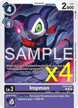 4X Digimon Card Game Impmon EX10-037 Uncommon Sinister Order NM - Image 1