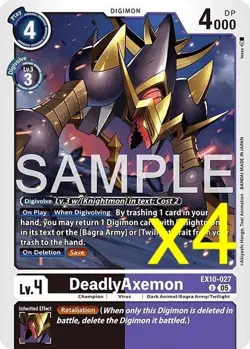 4X Digimon Card Game DeadlyAxemon EX10-027 Uncommon Sinister Order NM - Image 1