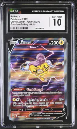 Raikou V #GG41/GG70 2023 Pokemon Crown Zenith CGC 10 POP 861 - Image 1
