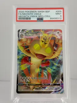 [PSA: 9] Meowth VMAX SWSH005 SWSH: Sword & Shield Promo Cards Holo - Image 1