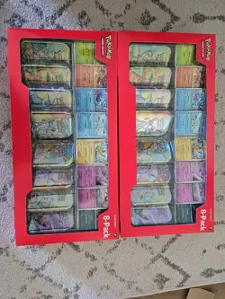 TWO Pokemon Prismatic Evolutions 8 Mini-Tins w/ Promo Cards - Costco Sets - NEW - Image 1