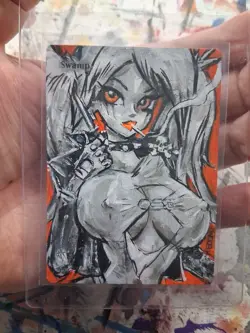 Altered Mtg Hand Painted Goth Punk Girl One Of A Kind Latex Swamp Anime Girl - Image 2