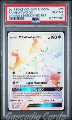 PSA 10 Mewtwo GX Secret Rainbow Full Art 76/73 Shining Legends Pokemon - Image 1