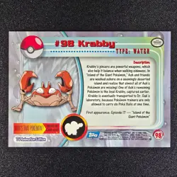 Krabby #98 2000 Topps Pokemon TV Animation Edition Series 2 - Image 2