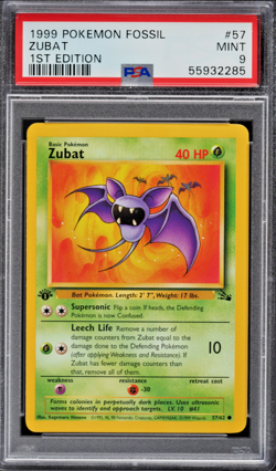ZUBAT 1999 Pokemon Fossil 1st Edition #57 PSA 9 Mint - Image 1