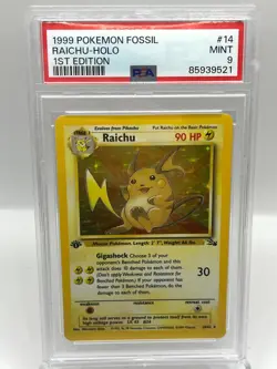Raichu 14/62 Fossil 1st Ed Holo Rare WotC 1999 Vintage Pokemon TCG Card PSA 9 - Image 1