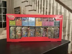 Pokemon Prismatic Evolutions Trading Card Game 8-Pack Tin Costco Factory Sealed - Image 1