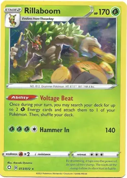 Rillaboom 13/72 Holo Rare Shining Fates Pokemon TCG Card - Image 1