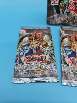YUGIOH METAL RAIDERS MRD - USED EMPTY BOOSTER BOX - With 3 Wrappers Empty Packs - Image 2