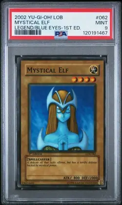 Mystical Elf 1st Edition PSA 9 Legend of Blue Eyes LOB-062 Yugioh FADED WAVY - Image 1
