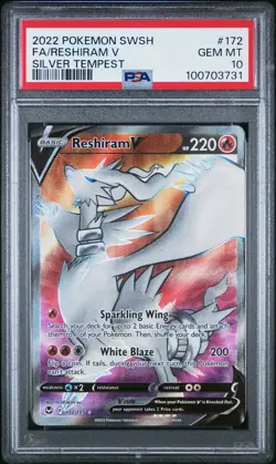 2022 Pokemon Silver Tempest # 172 Full Art Reshiram V PSA 10 Card GEM MINT! - Image 1