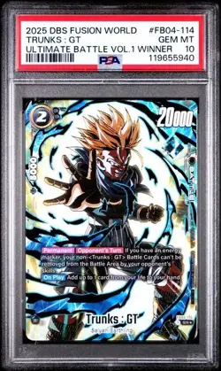 Dragon Ball Super Card Game Trunks : GT FB04-114 SR PSA 10 GEM MT - Image 1
