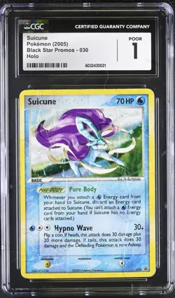 CGC 1 Suicune Holo 2005 Black Star Promos 30 Holo Rare Pokemon Card POP 1 psa - Image 1