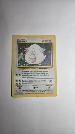 Chansey 003/102 Base Set Holo Pokemon Card - Ungraded - Heavily Played - Image 1