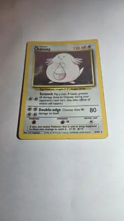 Chansey 003/102 Base Set Holo Pokemon Card - Ungraded - Heavily Played - Image 3