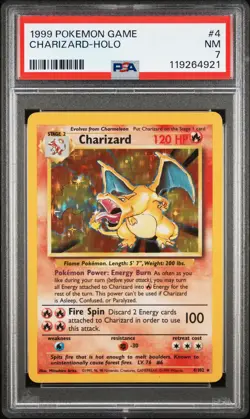 1999 POKEMON BASE SET UNLIMITED #4 CHARIZARD-HOLO PSA 7 - Image 1