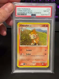 2007 POKEMON DIAMOND & PEARL COLLECTION CHIMCHAR #76/130 COSMOS HOLO PROMO PSA 8 - Image 1
