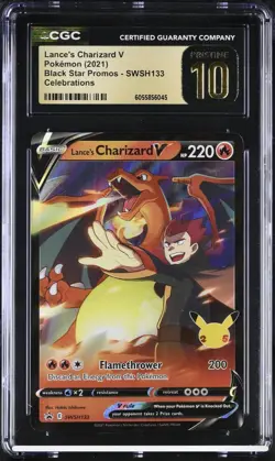CGC 10 Pristine Pokemon Celebrations Lance’s Charizard V Promo Card SWSH133 - Image 1