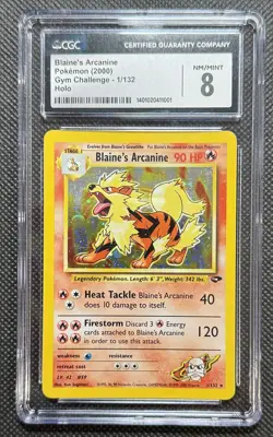 Pokemon Card Blaine's Arcanine 1/132 Holo Rare First Edition CGC 8 NM/MINT - Image 1