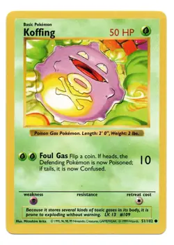 Pokemon Koffing 51/102 WotC Base Set Shadowless Unlimited NM - Image 1
