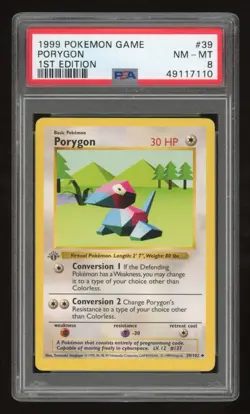1999 Pokemon 1st Edition Shadowless Porygon #39 PSA 8 Gray Stamp Error - Image 1